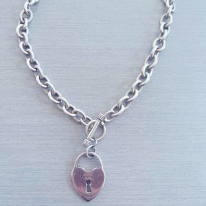 STERLING SILVER - chain link necklace heart pendant in the Tiffany style
